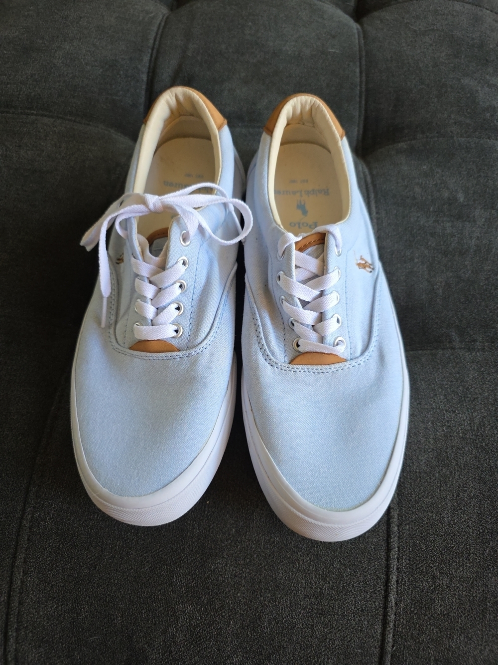 Polo by Ralph Lauren Light Blue Canvas Low-Top Sneakers with Tan Accents